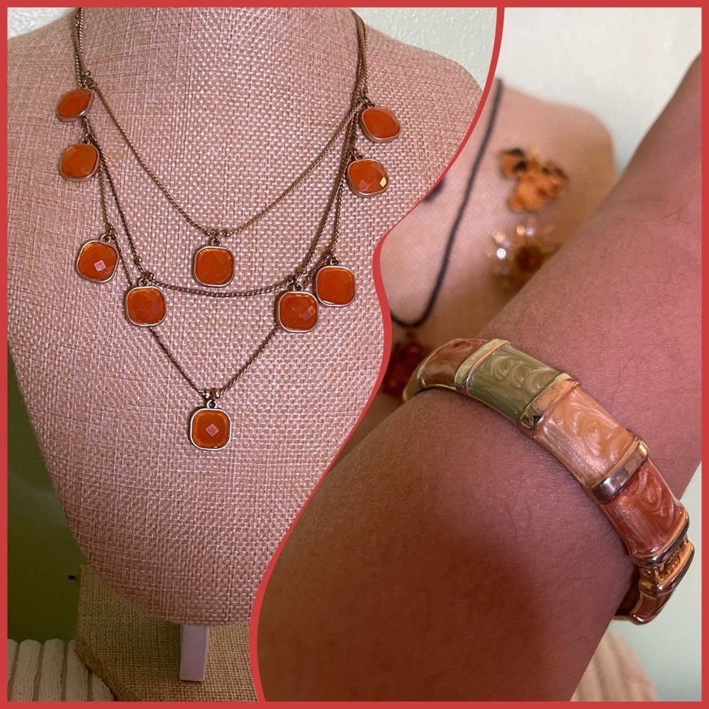Elegant Orange Necklace and Bracelet Set